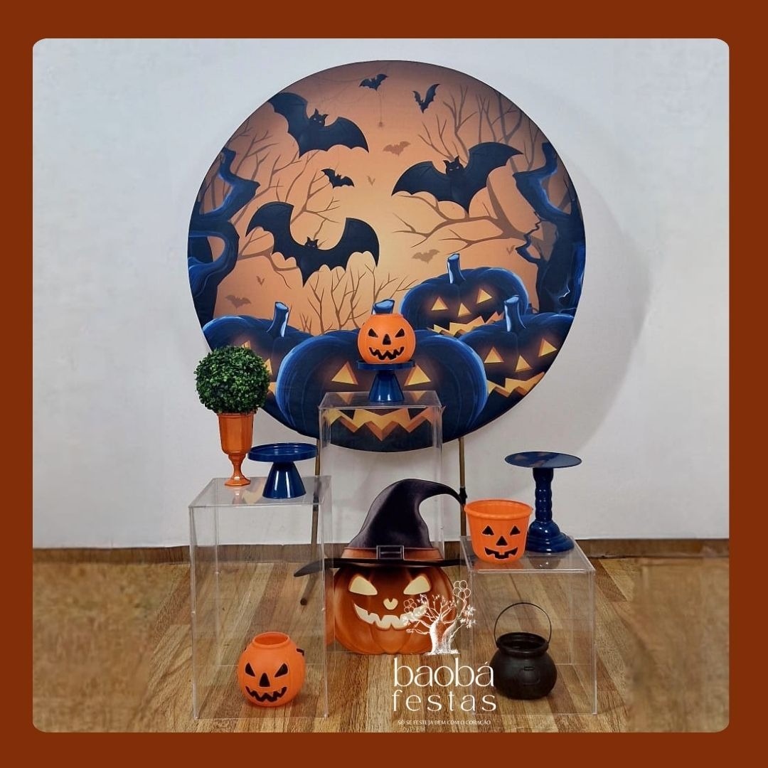 Composição Halloween - Painel Redondo Com Totem de Chão  - Baobafestas