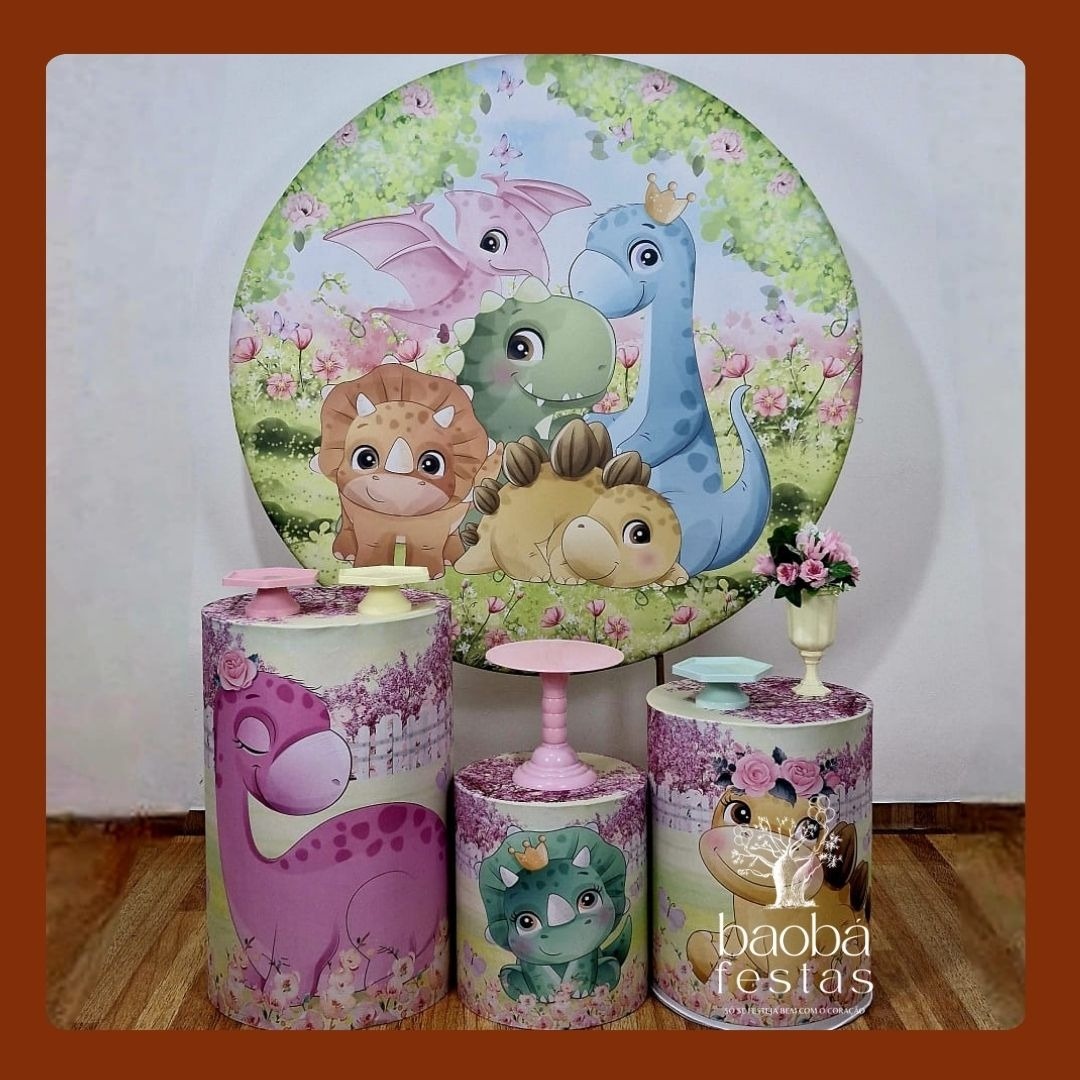 Dino Baby Rosa - Kit Prata - Baobafestas