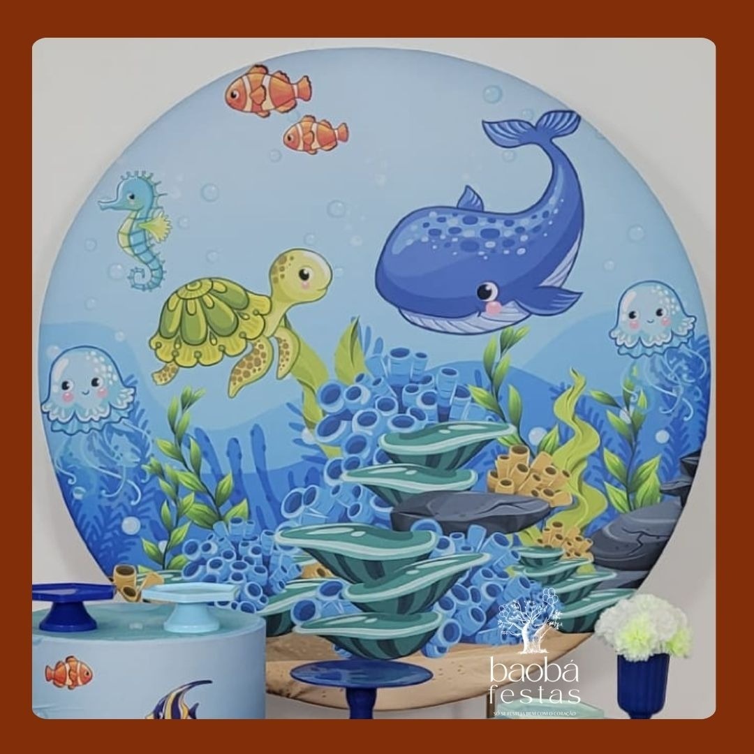 Tecido/Painel Redondo - Fundo Do Mar - Baobafestas