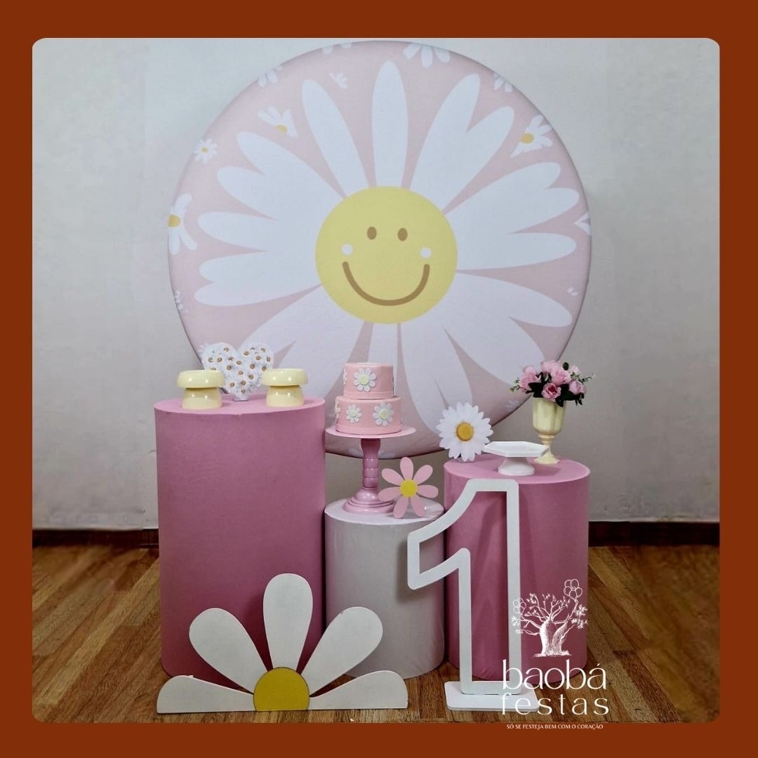 Margarida Rosa (105) - Kit Ouro (+Totem + Idade Em Mdf) (Valor Promocional) - Baobafestas