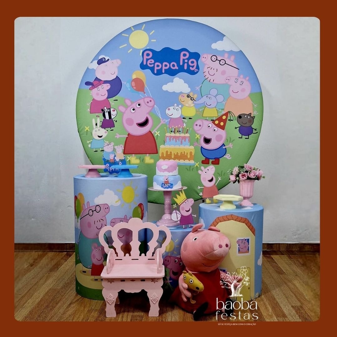 Peppa Pig Rosa (76) - Kit Ouro (+Pelucia + Banco)  - Baobafestas