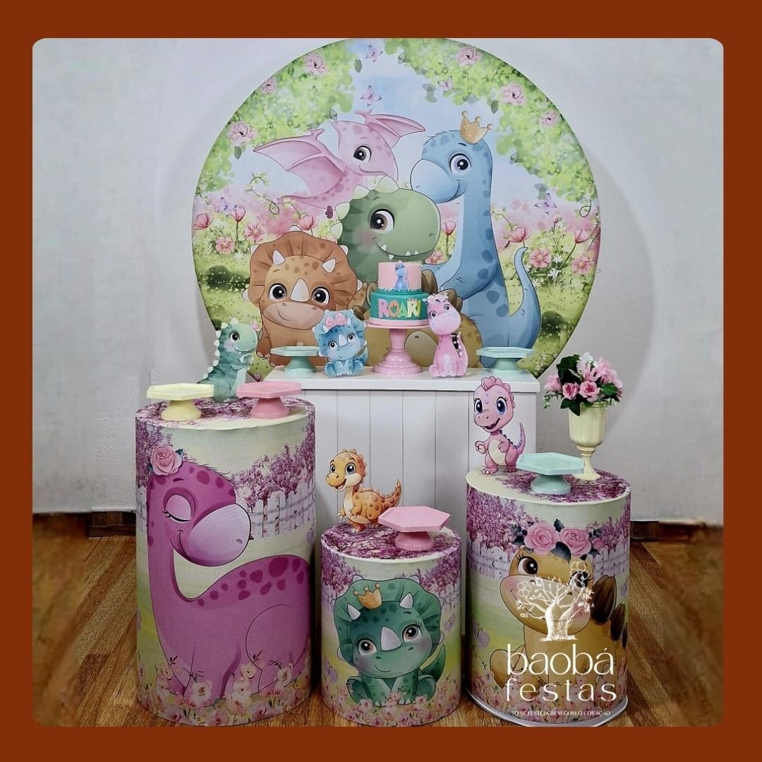 Dino Baby Rosa - Kit Diamante - Baobafestas