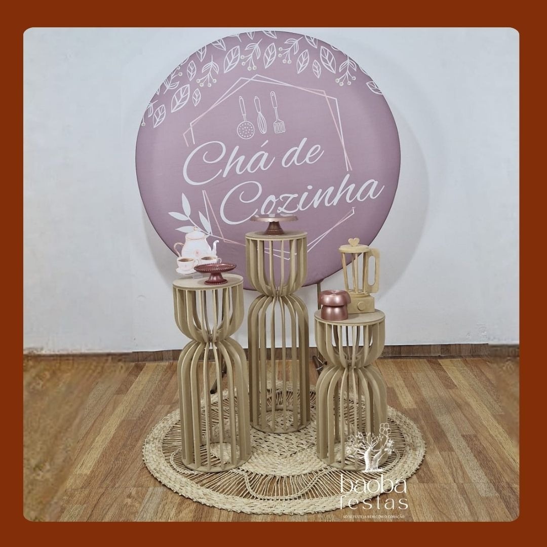 Chá de Cozinha Rosê Composição + Carrinho de Chá   - Baobafestas