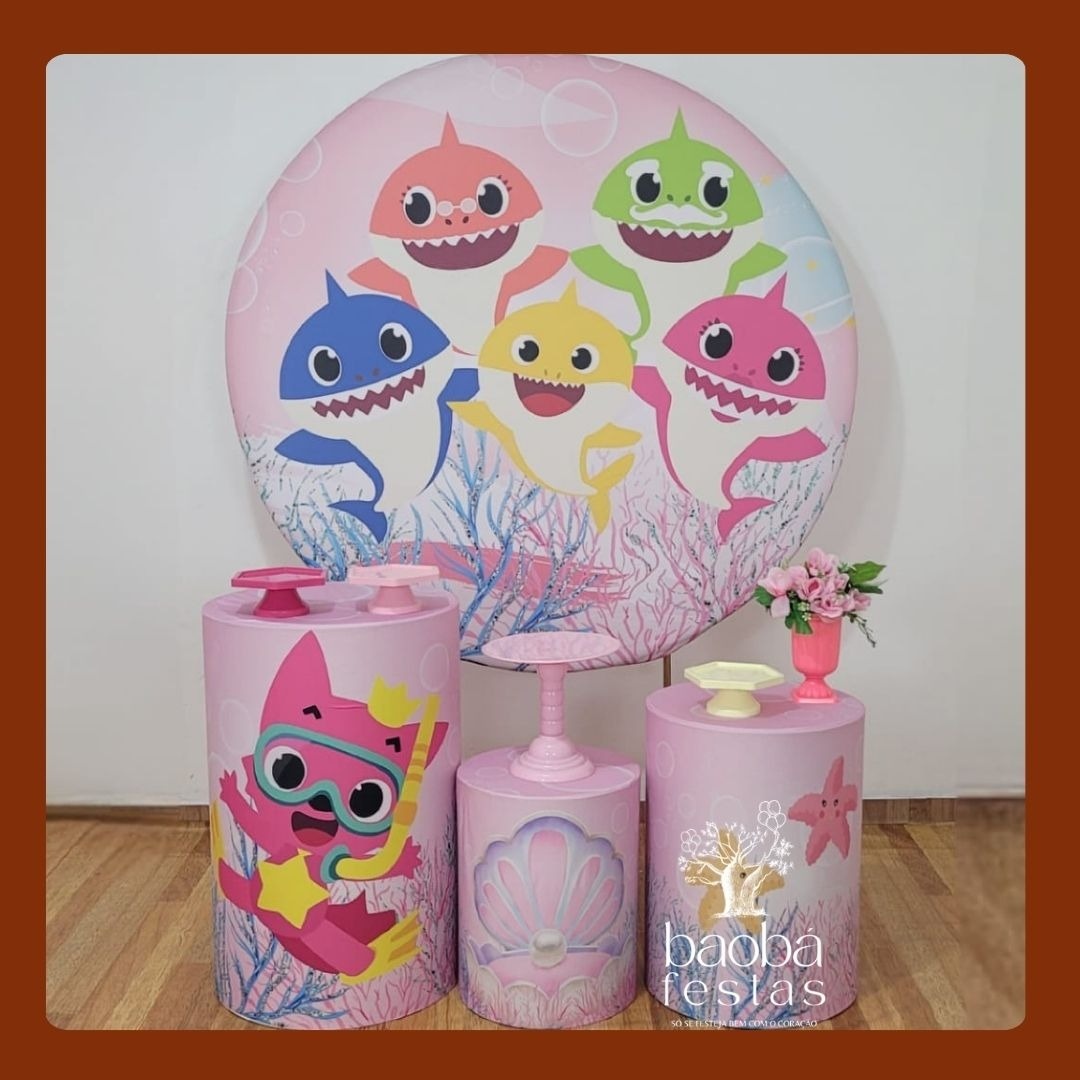 Kit Prata - Baby Shark Rosa - Baobafestas