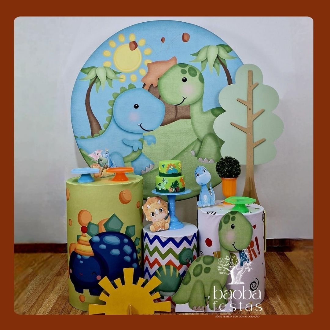 Dino Baby - Kit Ouro (+ Árvore Com Aparador + Totem Dino + Totem Meio Sol)    - Baobafestas