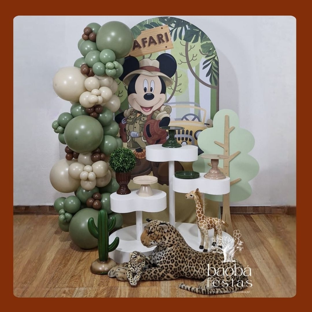Composição - Mickey Safari - Mesas Orgânicas - Sem Balões - Com Pelúcias - Baobafestas
