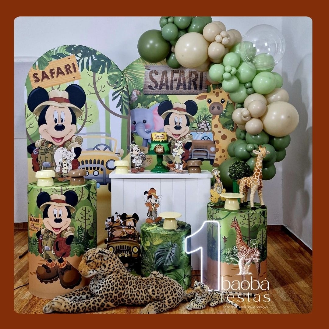 Mickey Safari - Kit Luxo (+ Pelúcia + Led + Totem) (Sem Balões)  - Baobafestas