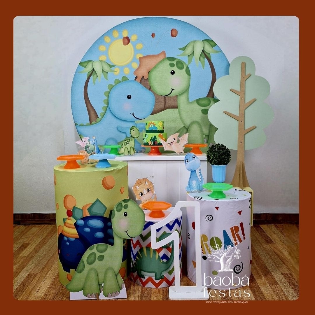 Dino Baby - Kit Diamante (+ Totem Dino + Idade Em Mdf + Árvore Com Aparador) - Baobafestas