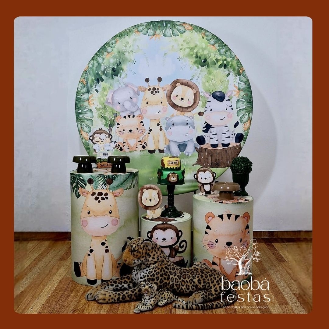Safari Tradicional - Kit Ouro (Pelúcia Onça+Filhote)  - Baobafestas