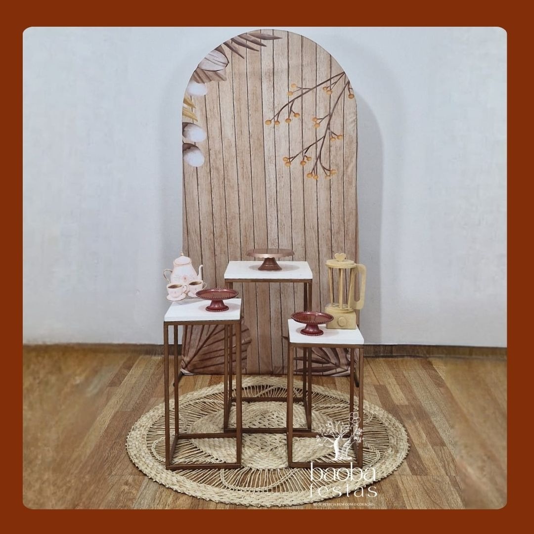 Composição Chá de Cozinha Floral/Nude + 3 Mesas Retangulares Rose (Cópia) - Baobafestas
