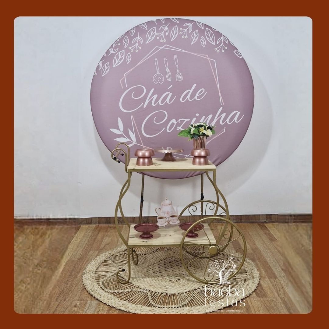 Composição Chá de Cozinha Nude/Floral + Carrinho de Chá  - Baobafestas