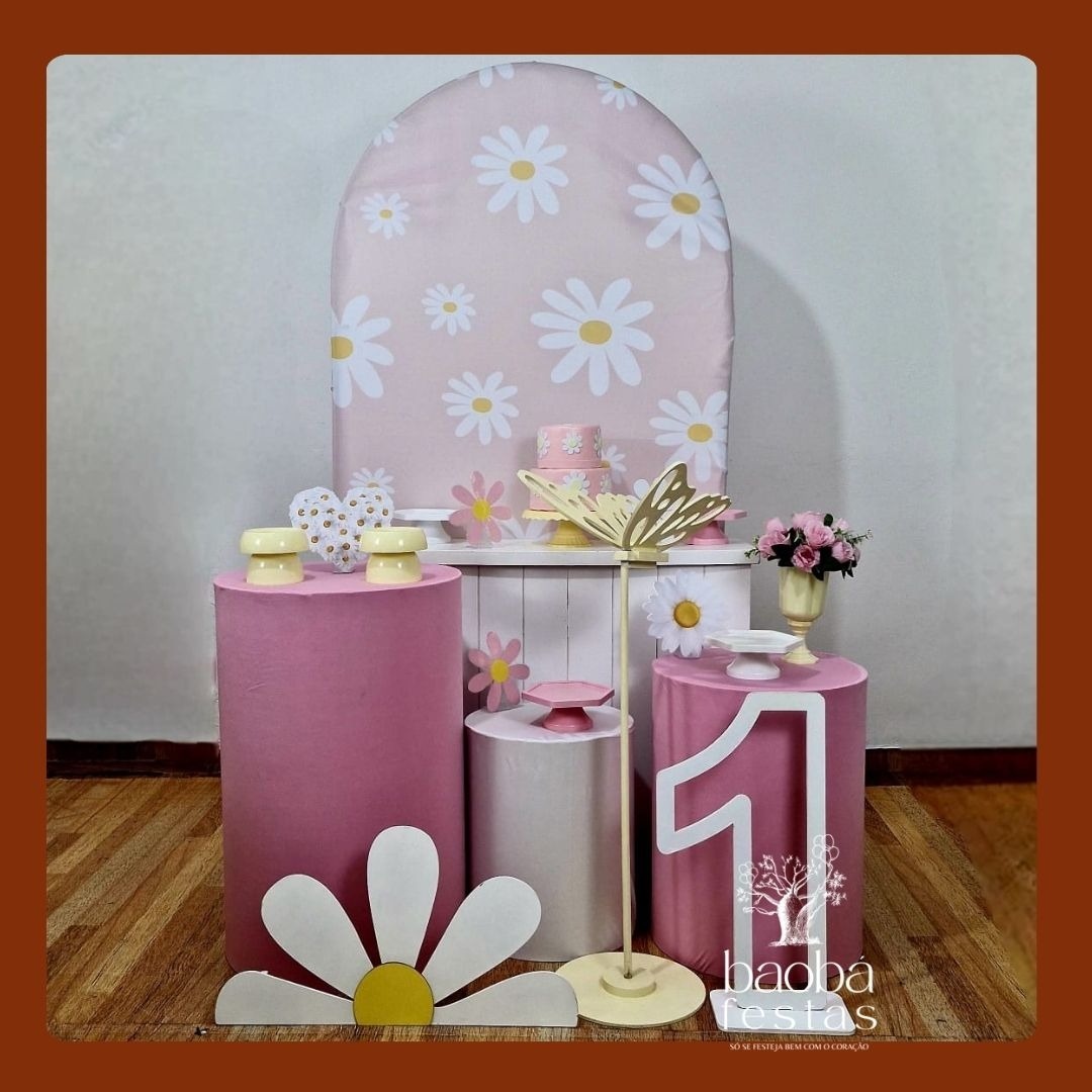 Margarida Rosa (105) - Kit Diamante (+Totem + Idade Em Mdf + Borboleta)  - Baobafestas