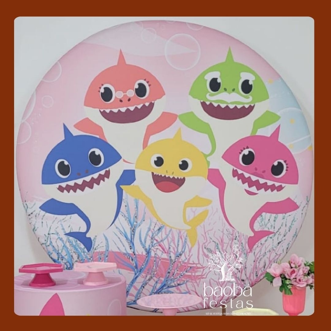 Tecido/Painel Baby Shark Rosa 1,5 - Baobafestas