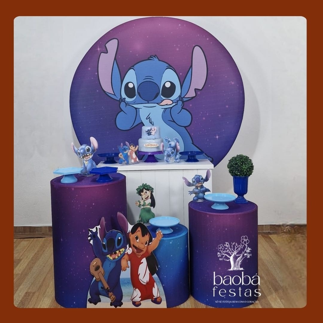 Kit Diamante - Stitch Azul + Totem de Chão - Stitch Com Lilo - Baobafestas