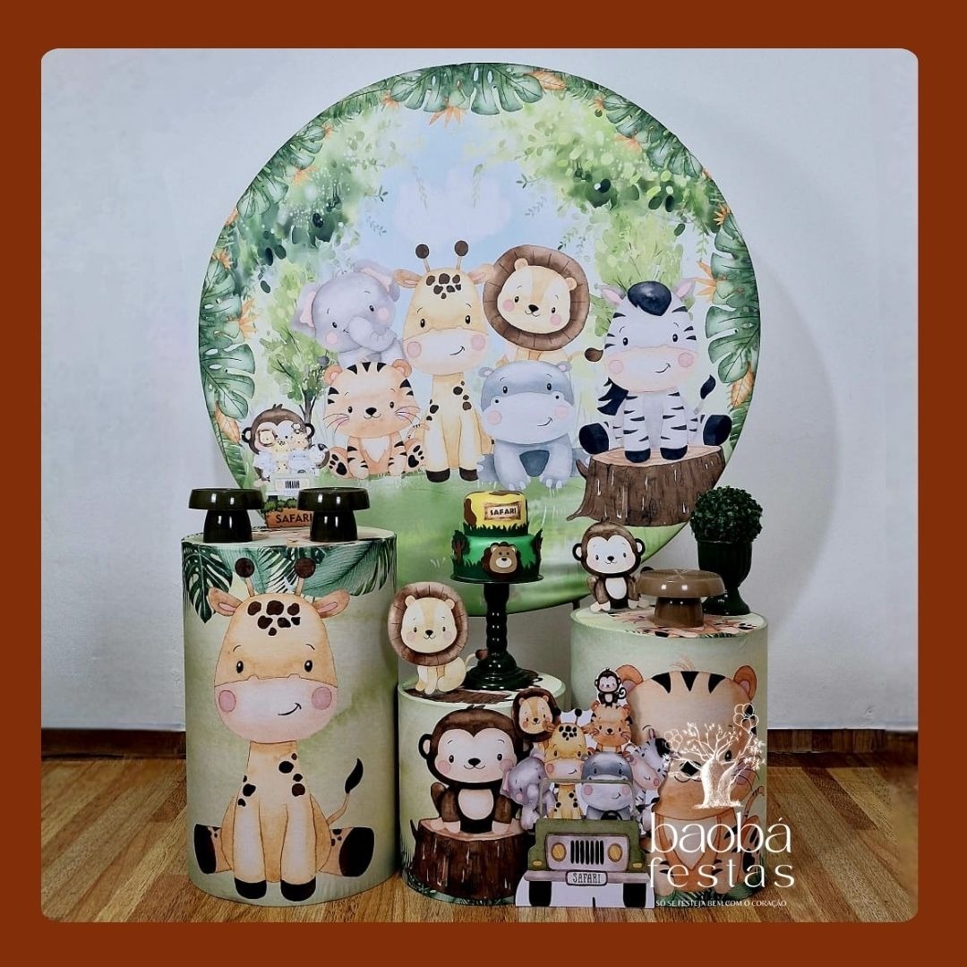 Safari Tradicional - Kit Ouro + Totem de Chão Carrinho - Baobafestas