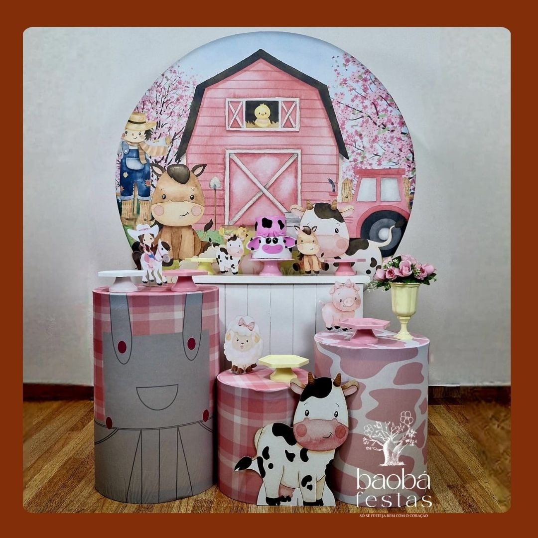 Fazendinha Rosa (163) - Kit Diamante (+Totem) - Baobafestas