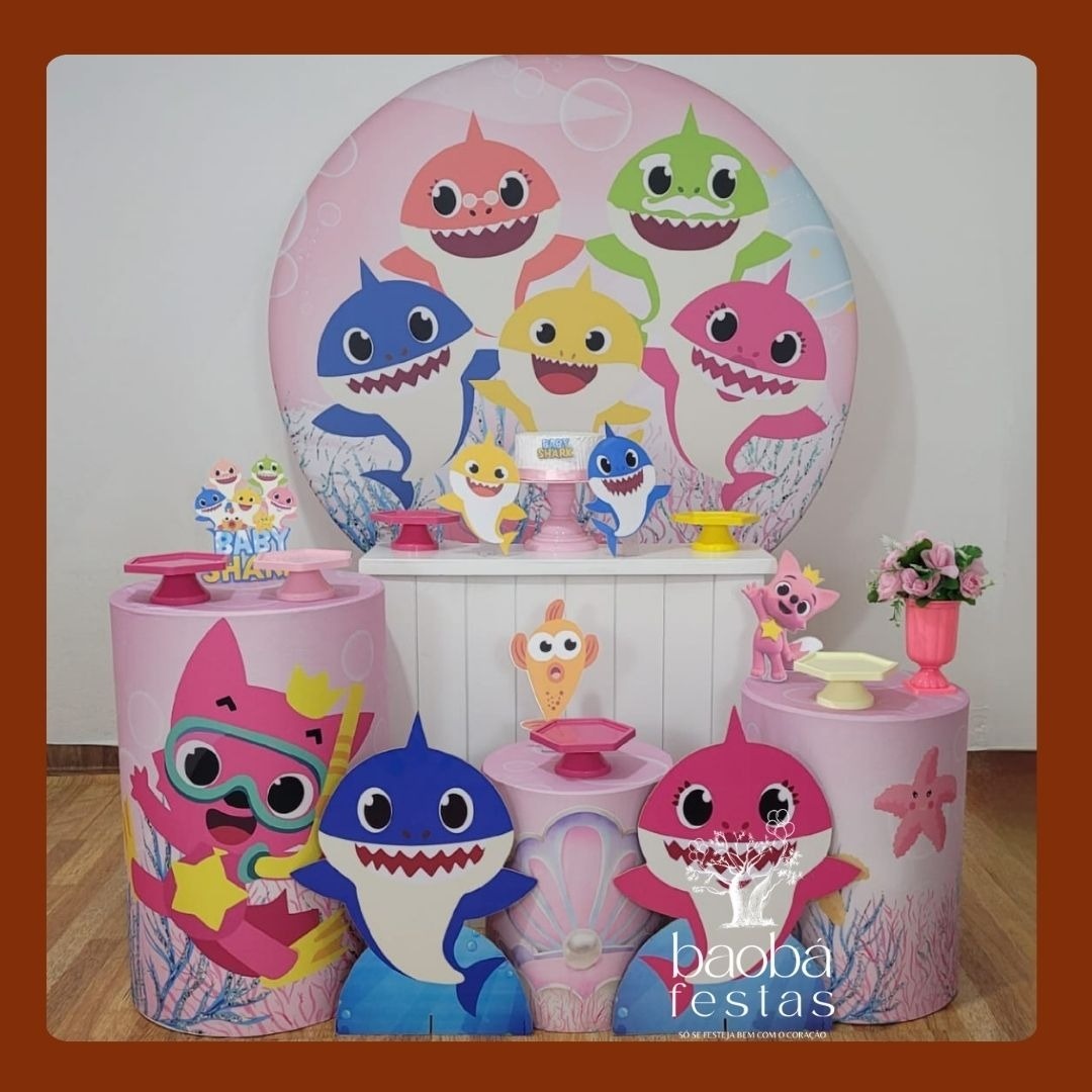 Kit Diamante - Baby Shark Rosa  - Baobafestas