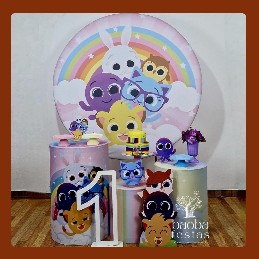 Kit Ouro Bolo Fofos Rosa+Totem de Chão + Idade Em Mdf - Baobafestas