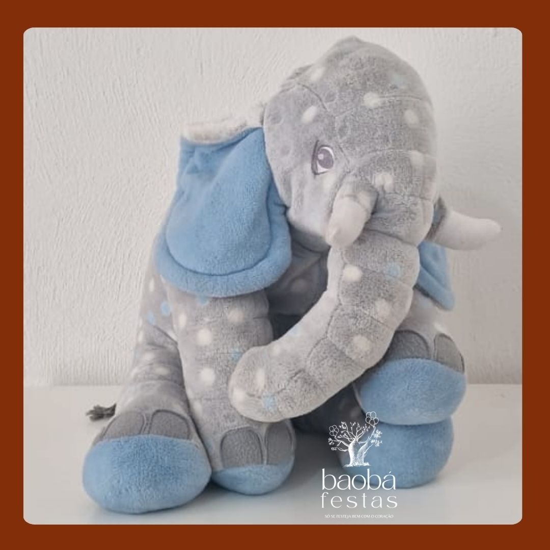 Pelúcia - Elefante Cinza Com Azul - Baobafestas