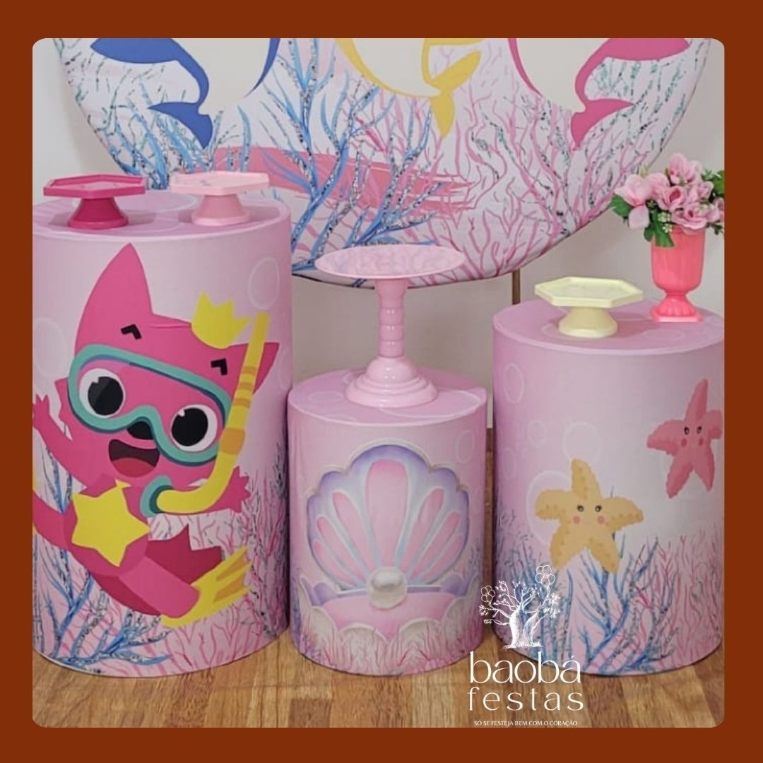 Tecidos de Cilindros - Baby Shark Rosa  - Baobafestas