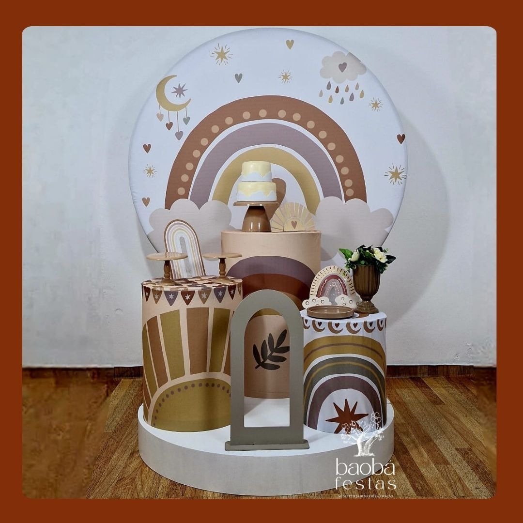 Arco Iris Boho (59)- Kit Ouro + Palco Inteiro + Mini Painel Romano - Baobafestas