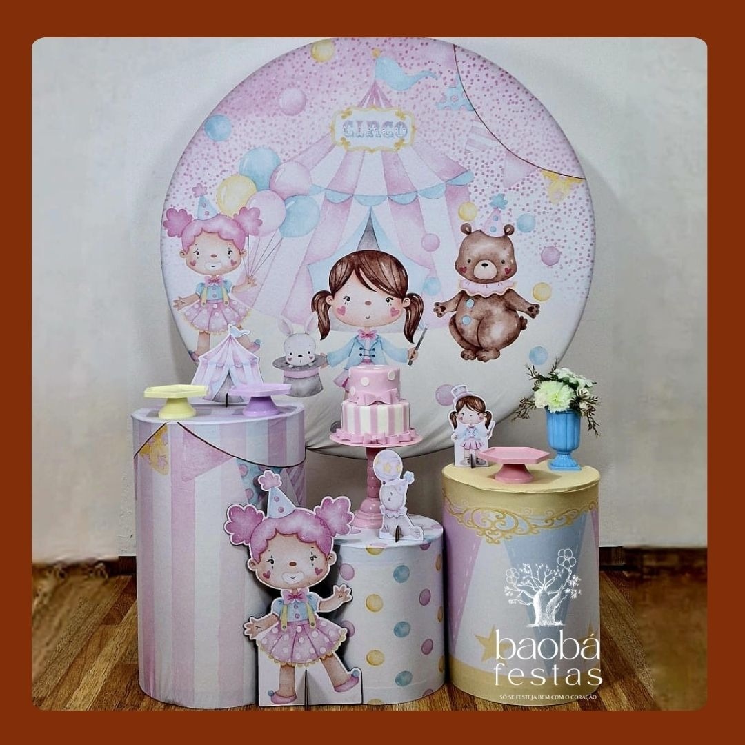 Kit Ouro - Circo Rosa +Totem de Chão - Baobafestas