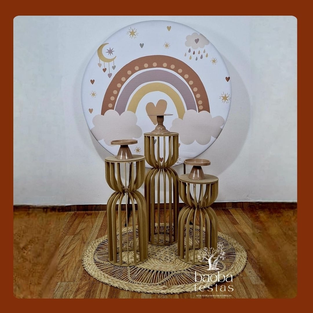 Arco Iris Boho (59)- Composição Trio de Ampulhetas + Tapete Sisal - Baobafestas