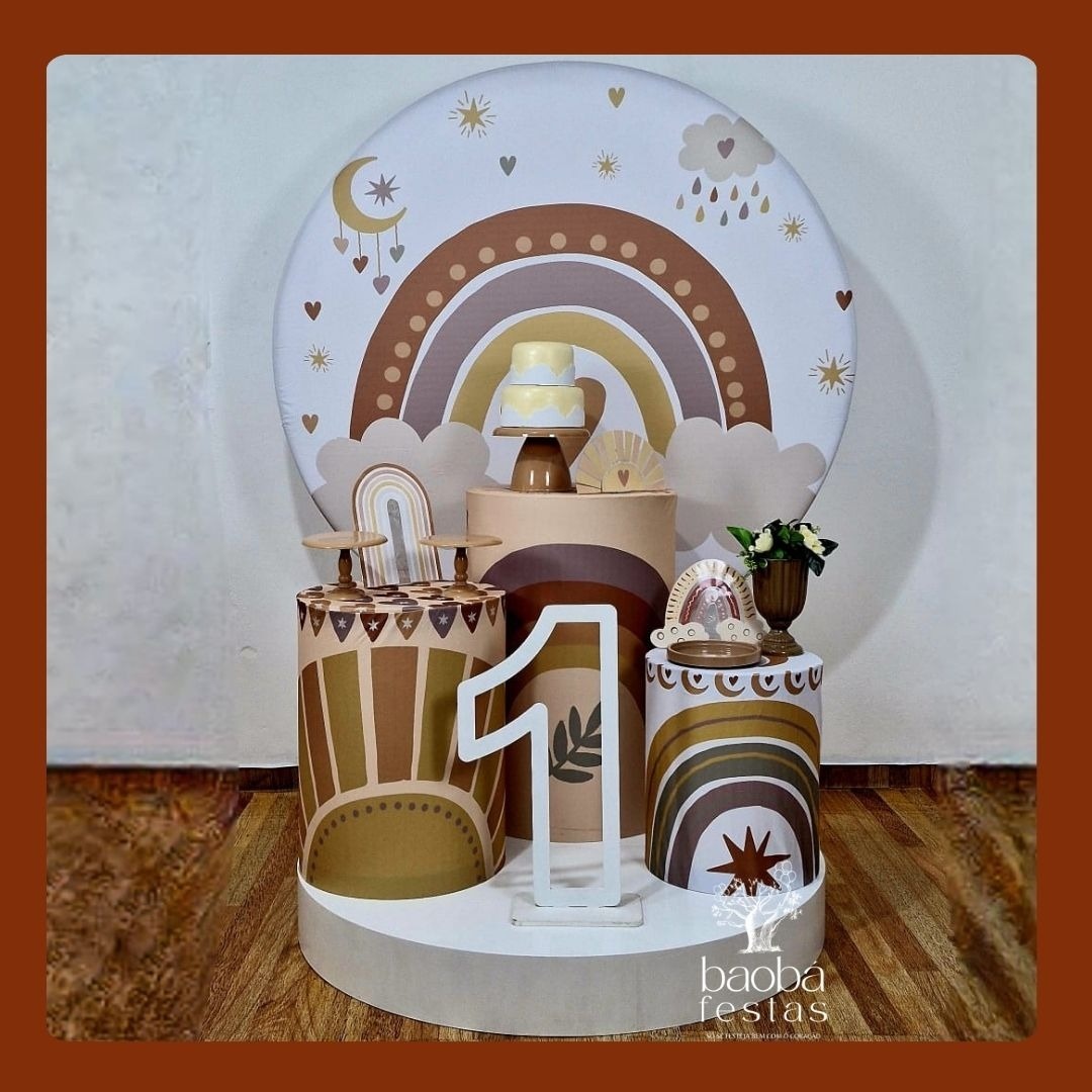 Arco Iris Boho (59)- Kit Ouro + Idade Em Mdf - Baobafestas