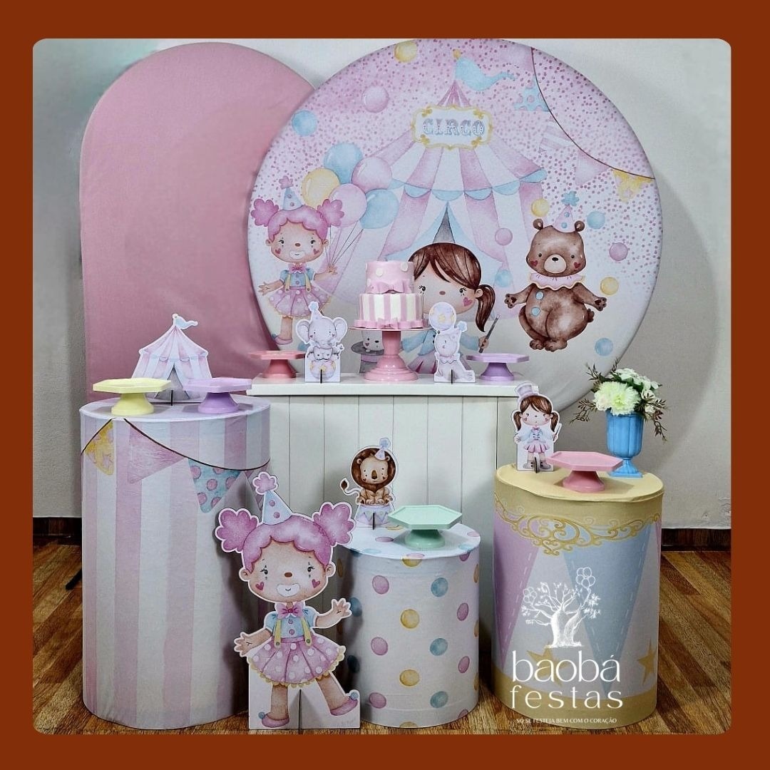 Kit Luxo - Circo Rosa +Totem de Chão - Baobafestas