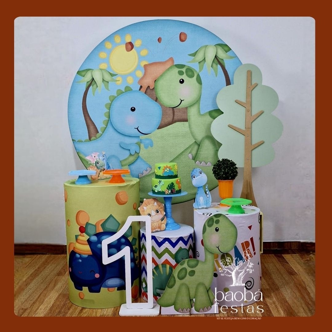 Dino Baby - Kit Ouro (+ Árvore + Totem Dino + Idade Em Mdf)   - Baobafestas