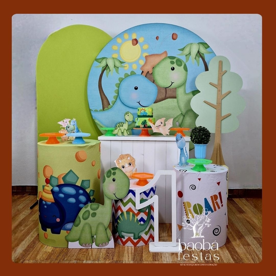 Dino Baby - Kit Luxo (+ Totem Dino + Árvore Com Aparador + Idade Em Mdf)  - Baobafestas