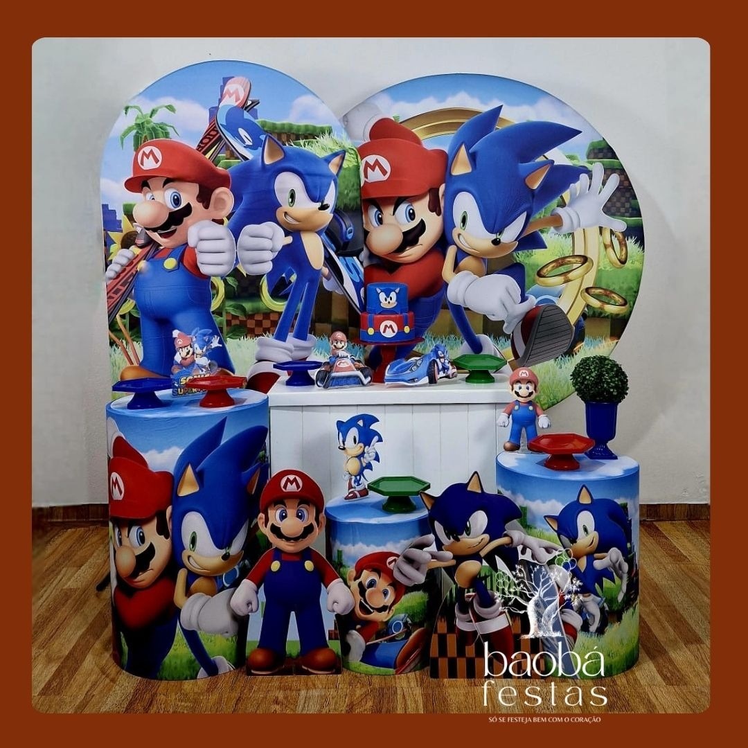 Super Mario + Sonic - Kit Luxo (+ 2 Totens de Chão) - Baobafestas