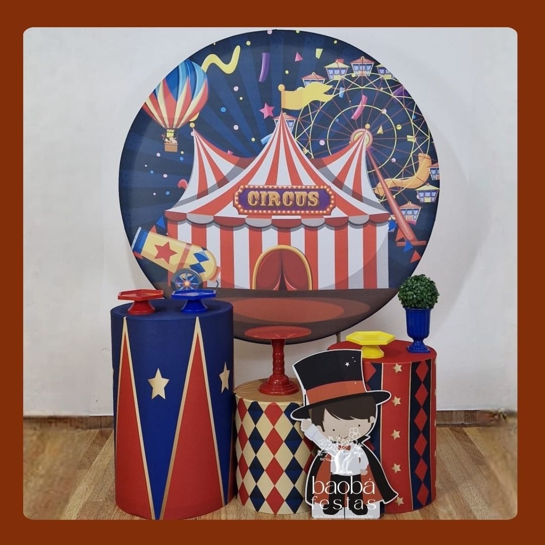 Kit Prata - Circo Azul + Totem de Chão - Baobafestas