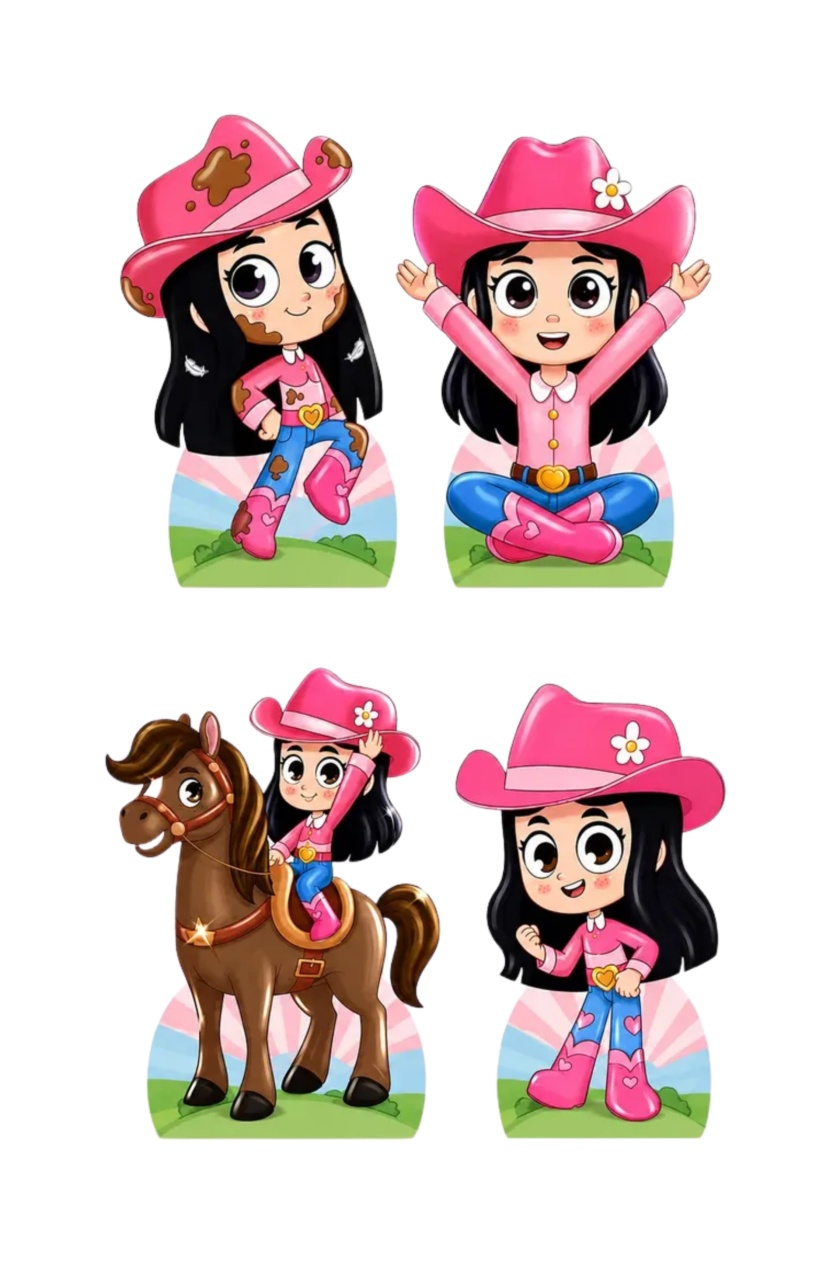Turma da Boiadeirinha - Kit 4 Displays de Mesa - Cuca Maluca Festas