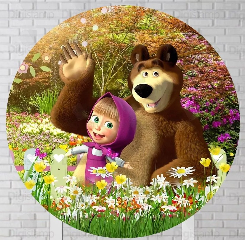 Masha E O Urso - Capa Painel Redondo  - Cuca Maluca Festas