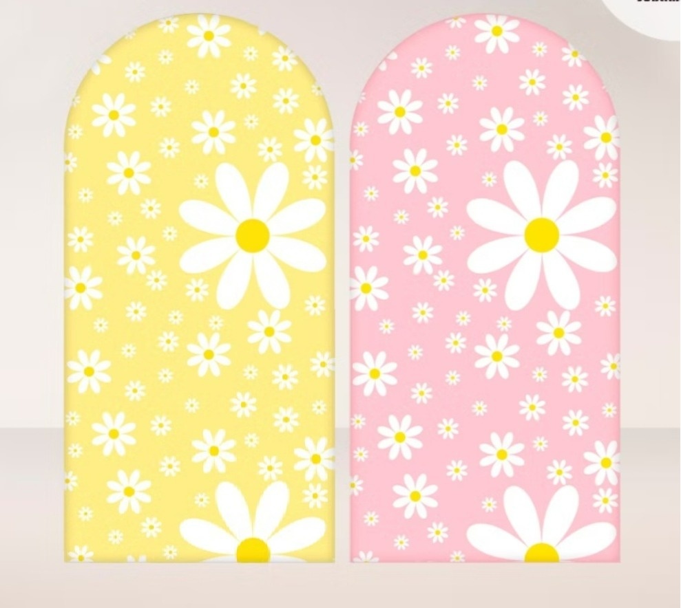 Margaridas Rosa E Amarelo - Capa Painel Romano Dupla Face - Cuca Maluca Festas
