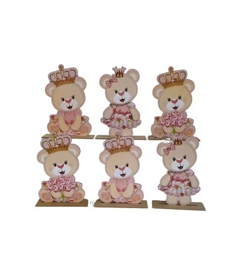 Ursinha Realeza - Kit 6 Displays de Mesa - Cuca Maluca Festas