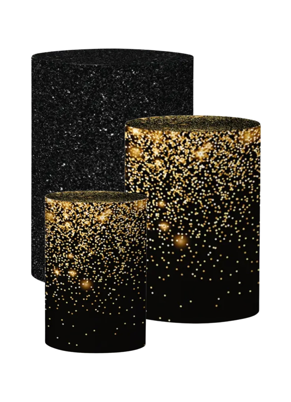 Kit Capas Cilindros - Glitter Preto E Dourado - Cuca Maluca Festas
