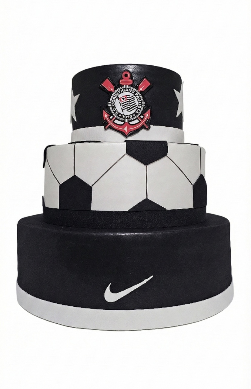 Bolo Fake Corinthians 3 Andares - Cuca Maluca Festas