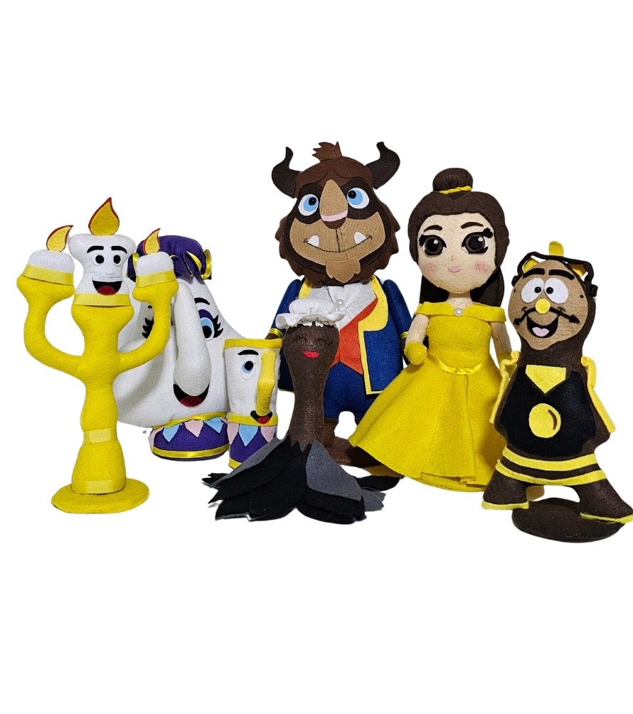 A Bela E A Fera - Kit 7 Bonecos de Feltro  - Cuca Maluca Festas