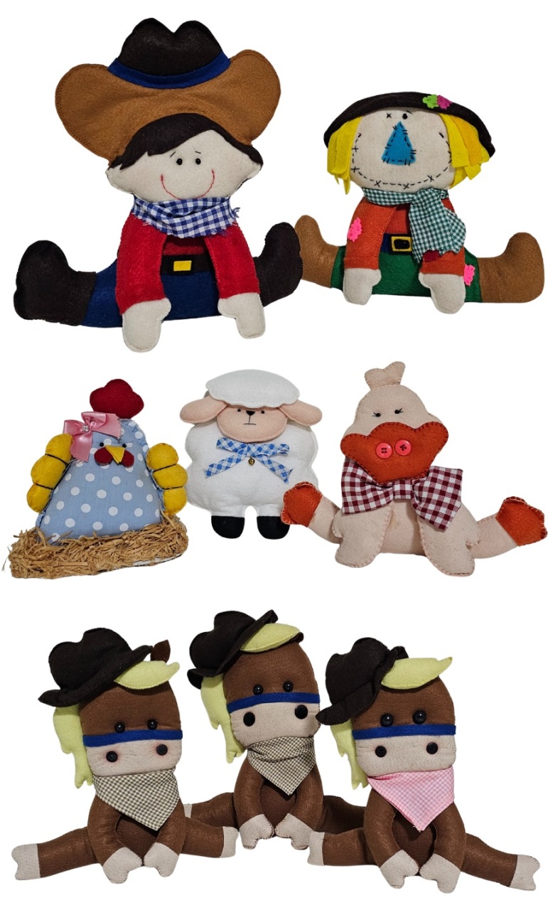 Fazendinha - Kit 8 Bonecos de Feltro - Cuca Maluca Festas