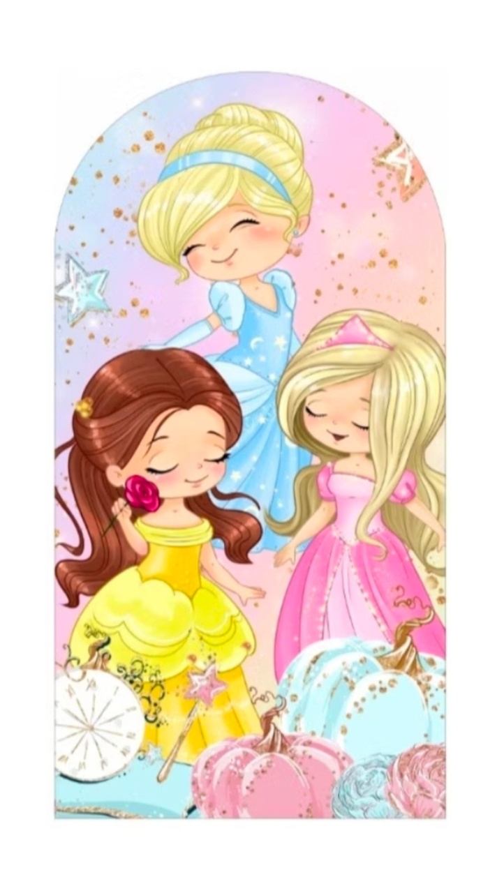 Princesas Cute - Capa Painel Romano - Cuca Maluca Festas