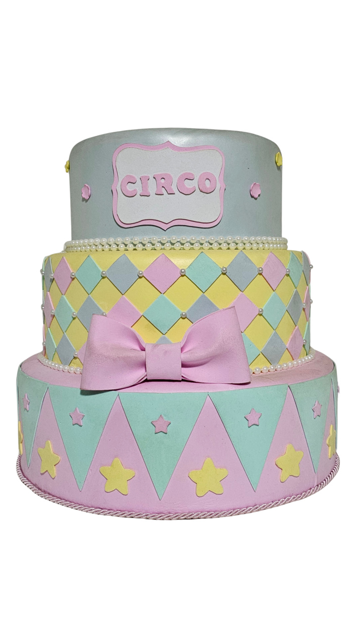Bolo Fake Circo Rosa - Cuca Maluca Festas
