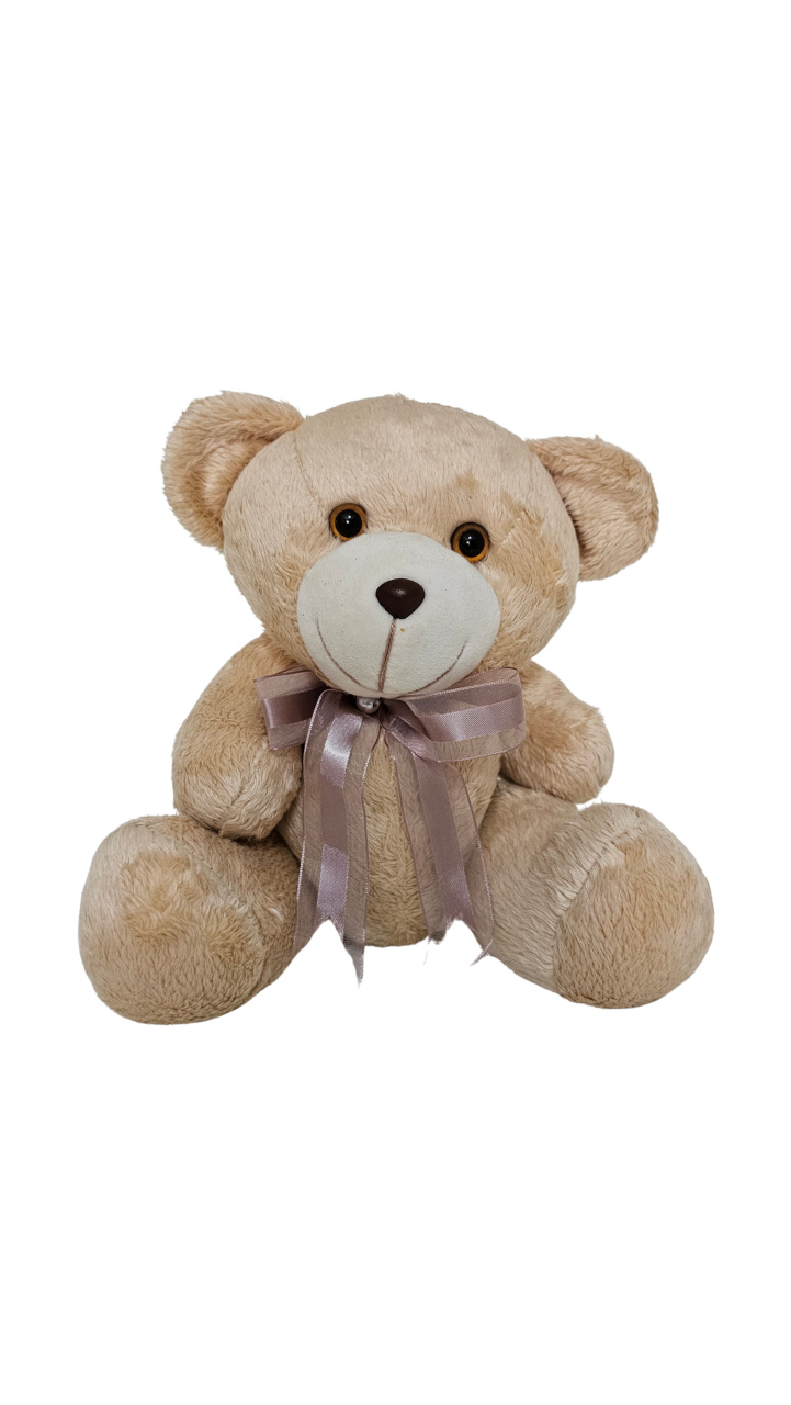 Urso de Pelúcia P Com Laço Bege (Chá de Bebê / Revelação) - Cuca Maluca Festas