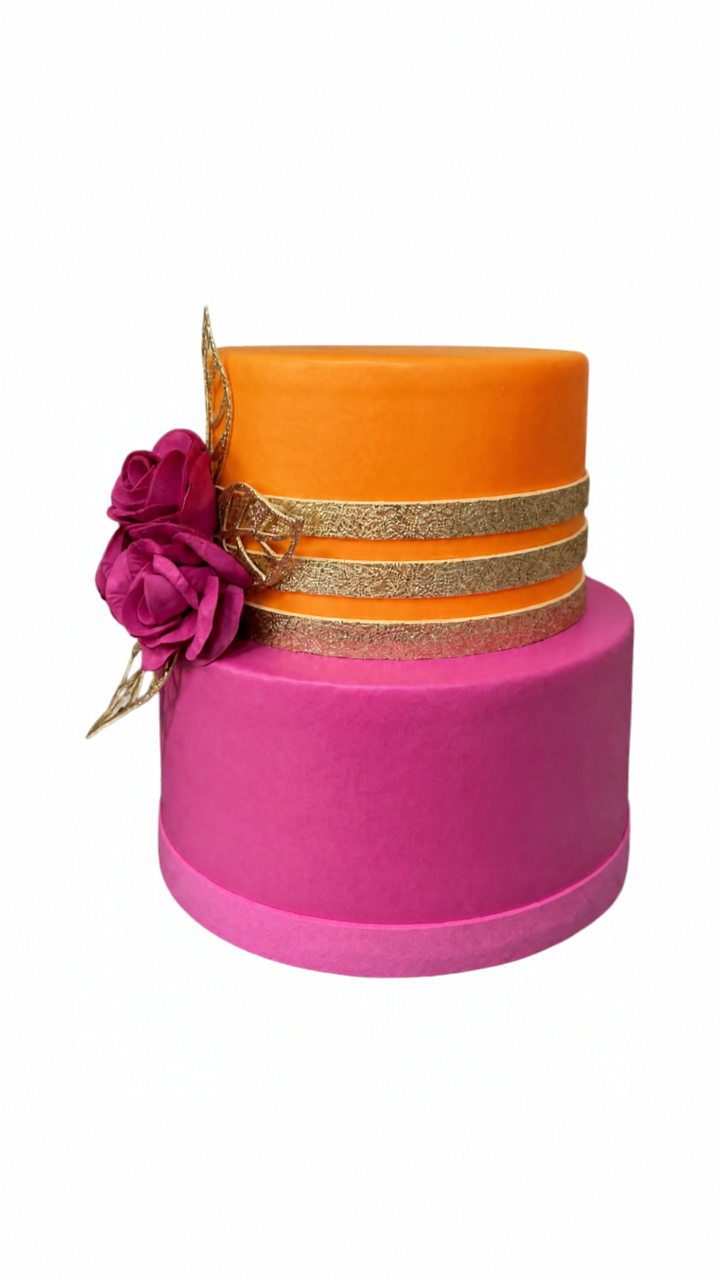Bolo Fake Adulto Pink E Laranja - Cuca Maluca Festas