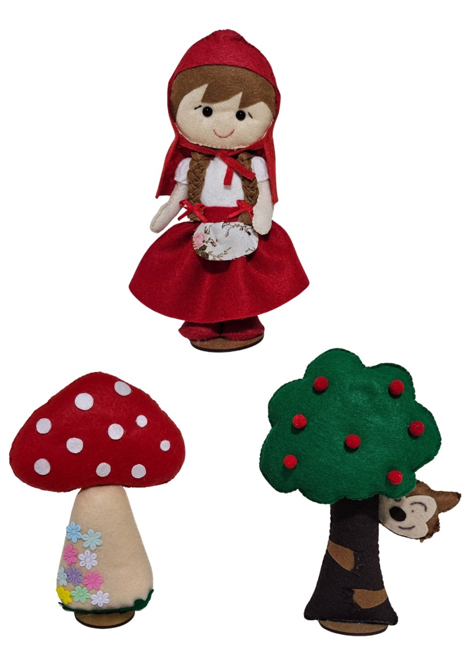 Chapeuzinho Vermelho - Kit 3 Bonecos de Feltro - Cuca Maluca Festas