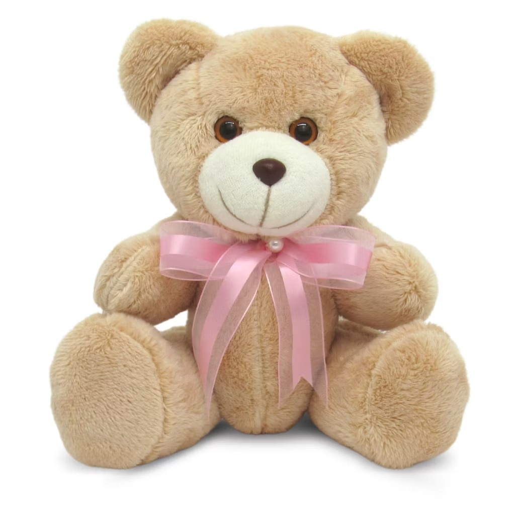 Urso de Pelúcia P Com Laço Rosa (Chá de Bebê / Revelação) - Cuca Maluca Festas