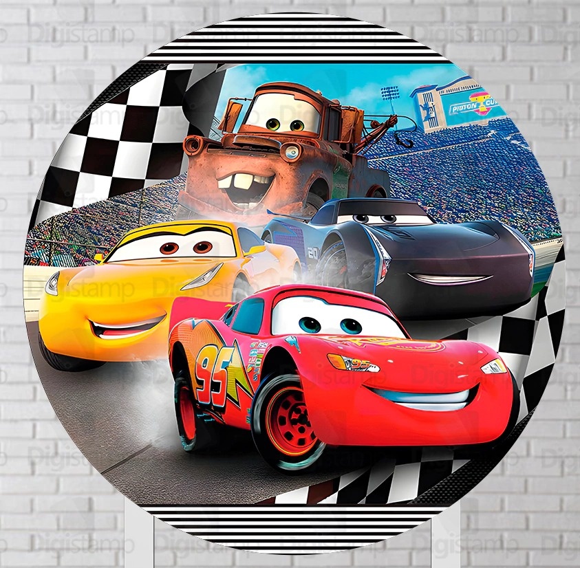 Carros Disney - Capa Painel Redondo  - Cuca Maluca Festas