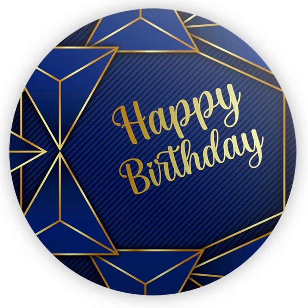 Happy Birthday Azul E Dourado - Capa Mini Painel 50Cm - Cuca Maluca Festas