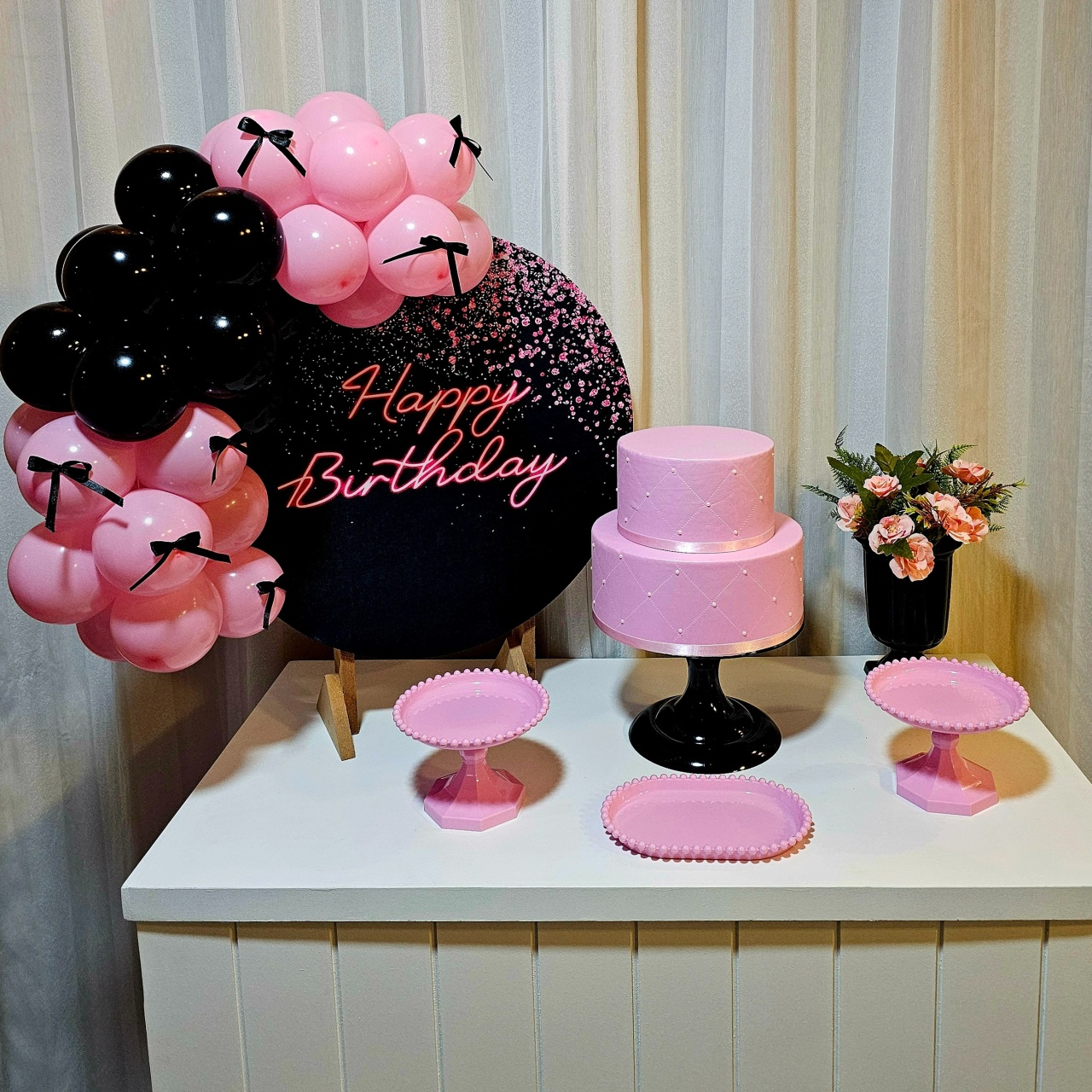 Happy Birthday Preto E Rosa - Mini Kit - Cuca Maluca Festas